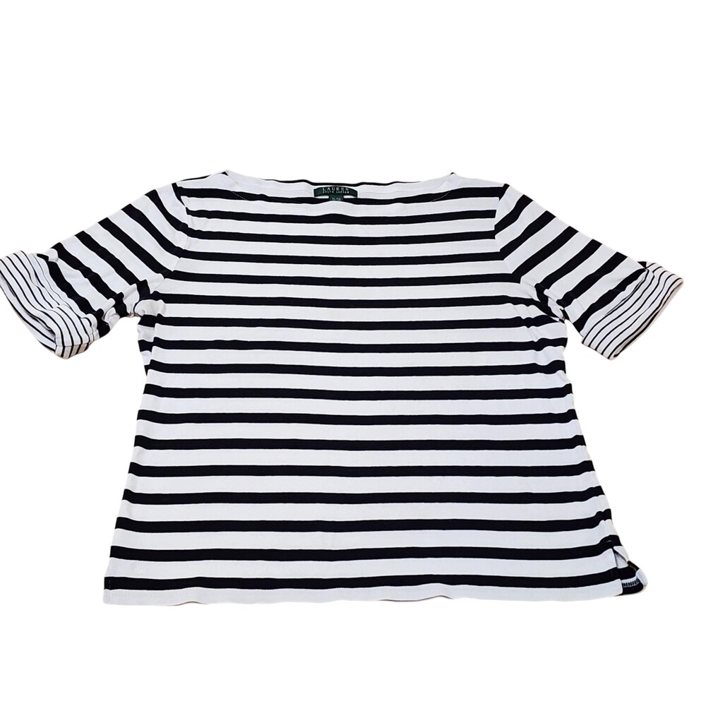 Lauren Ralph Lauren Shirt Womens XL White Stripe Boat Neck Cotton T-Shirt